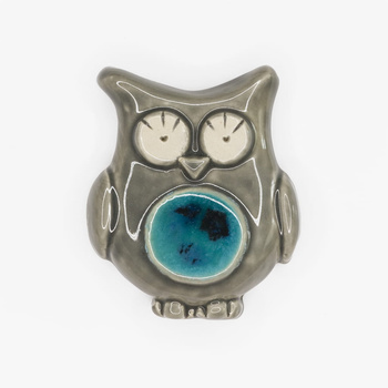 Magnes ceramiczny SERIA OZD - SOWA, szaro - turkusowa